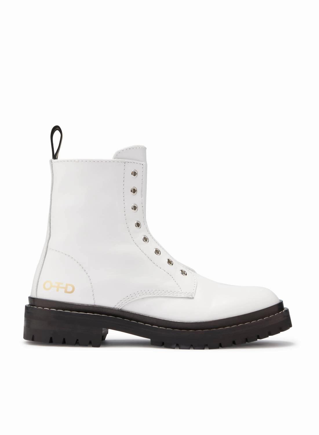 Women's Laceless Leather Combat Boots In White