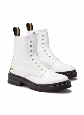 Women's Laceless Leather Combat Boots In White Comfortable Womens Boots low price