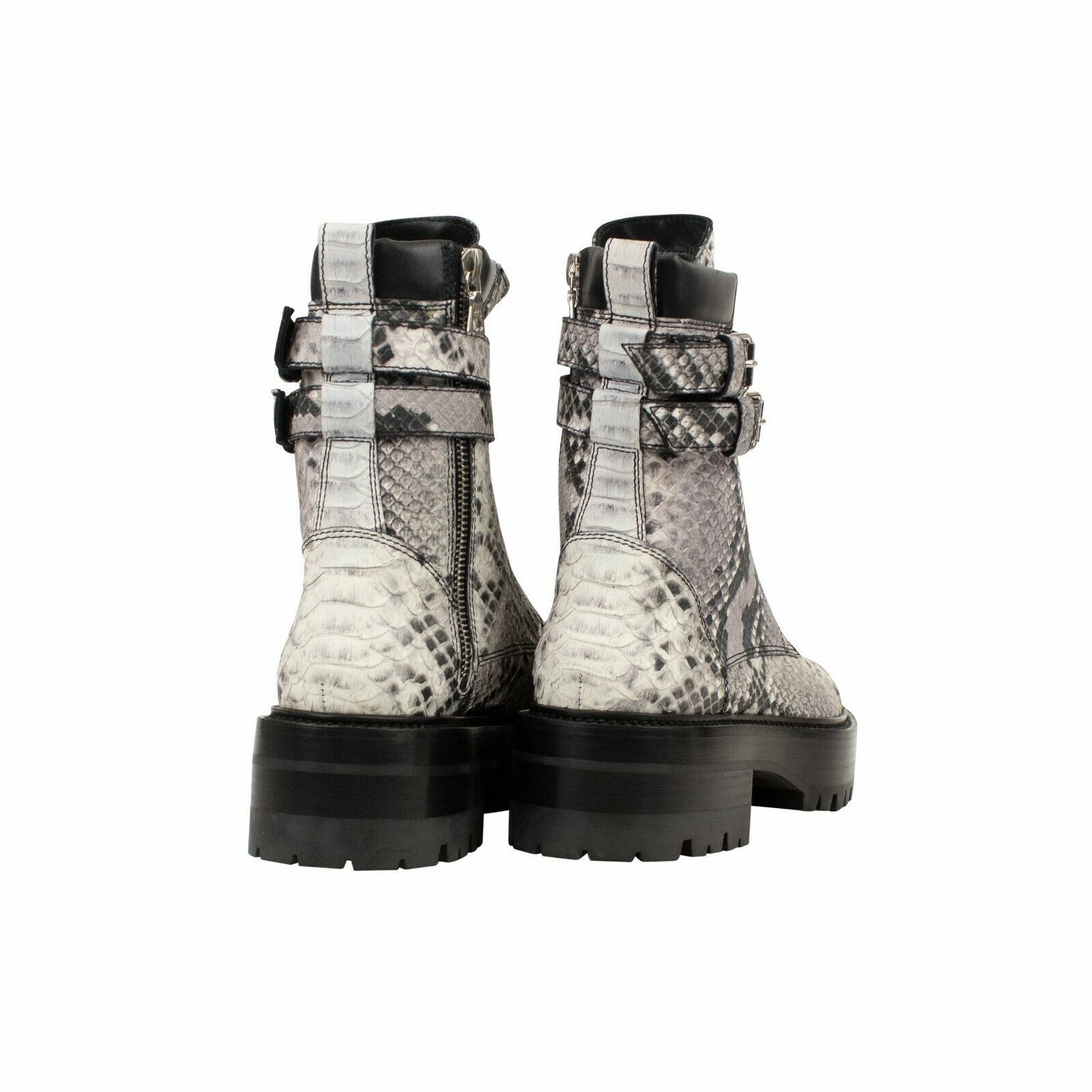 Women's Natural Embossed Snake Combat Boots