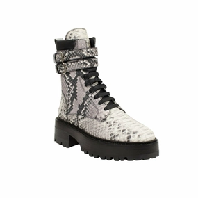 Women's Natural Embossed Snake Combat Boots Promo on Womens Fashionable Boots