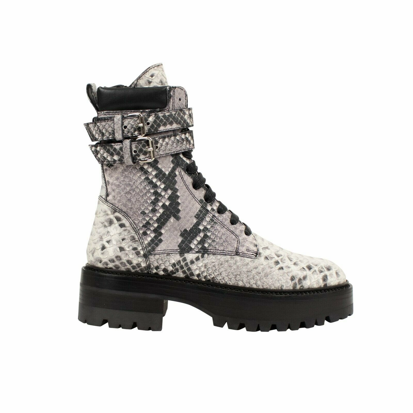 Women's Natural Embossed Snake Combat Boots