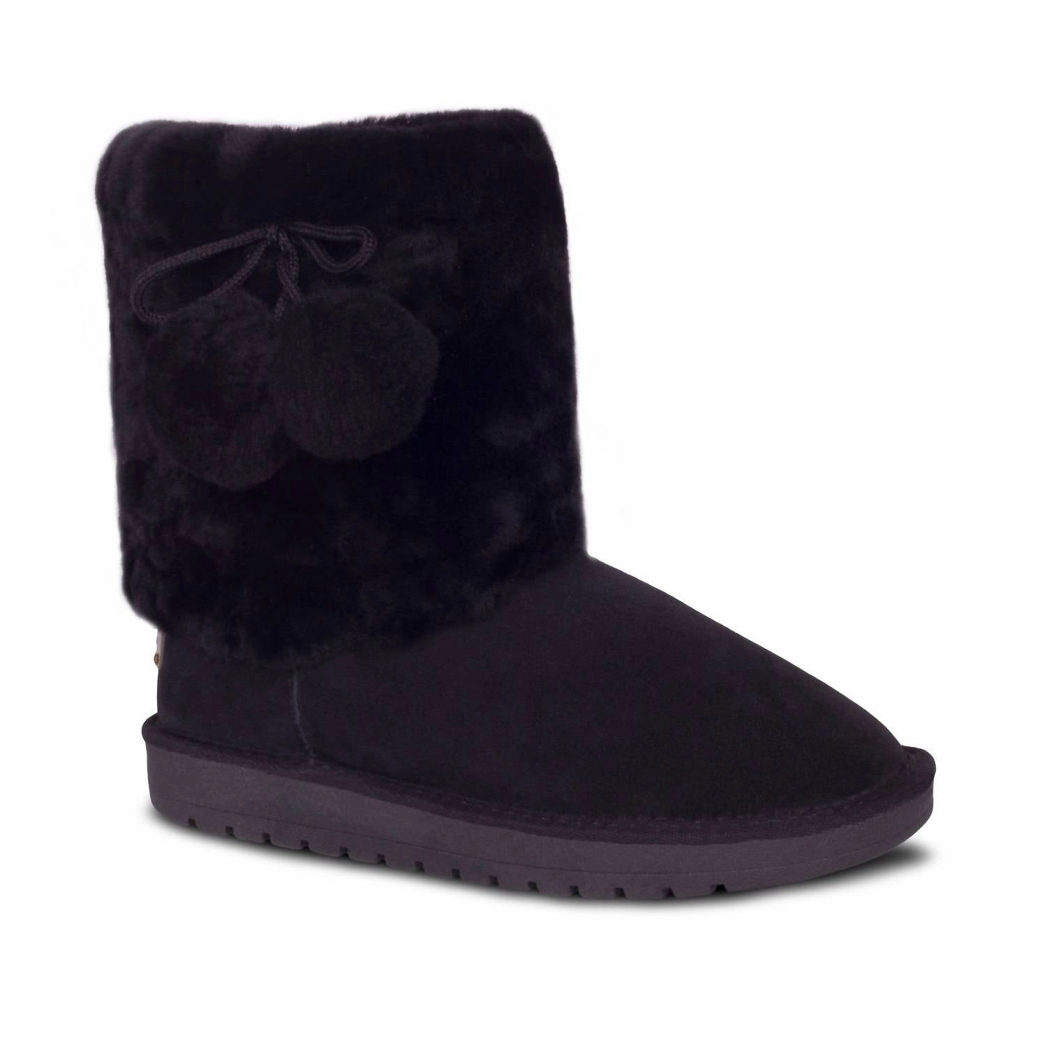 Women's Pom Pom Sheepskin Boots In Black Womens Winter & Rain Boots online