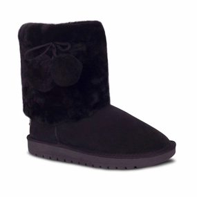 Women's Pom Pom Sheepskin Boots In Black Womens Winter & Rain Boots online
