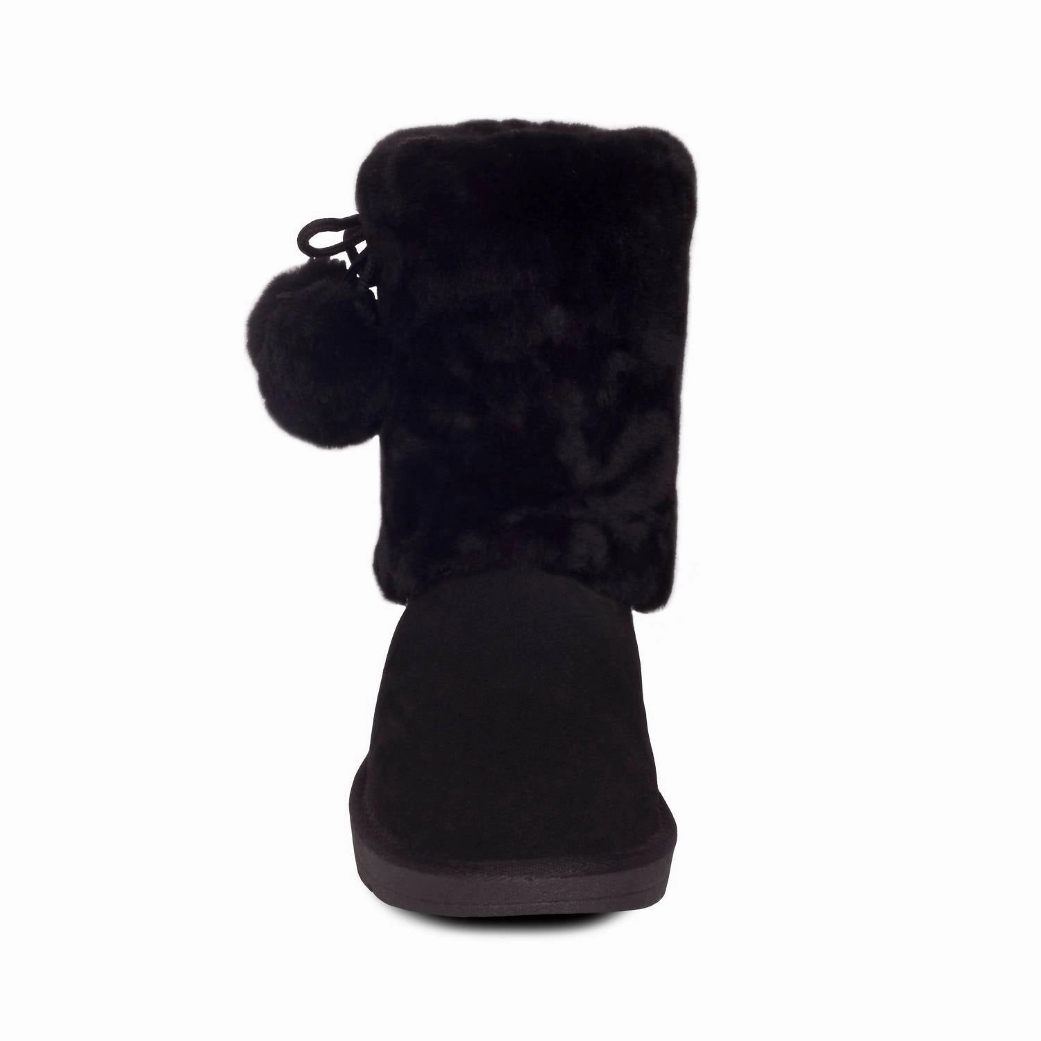 Women's Pom Pom Sheepskin Boots In Black