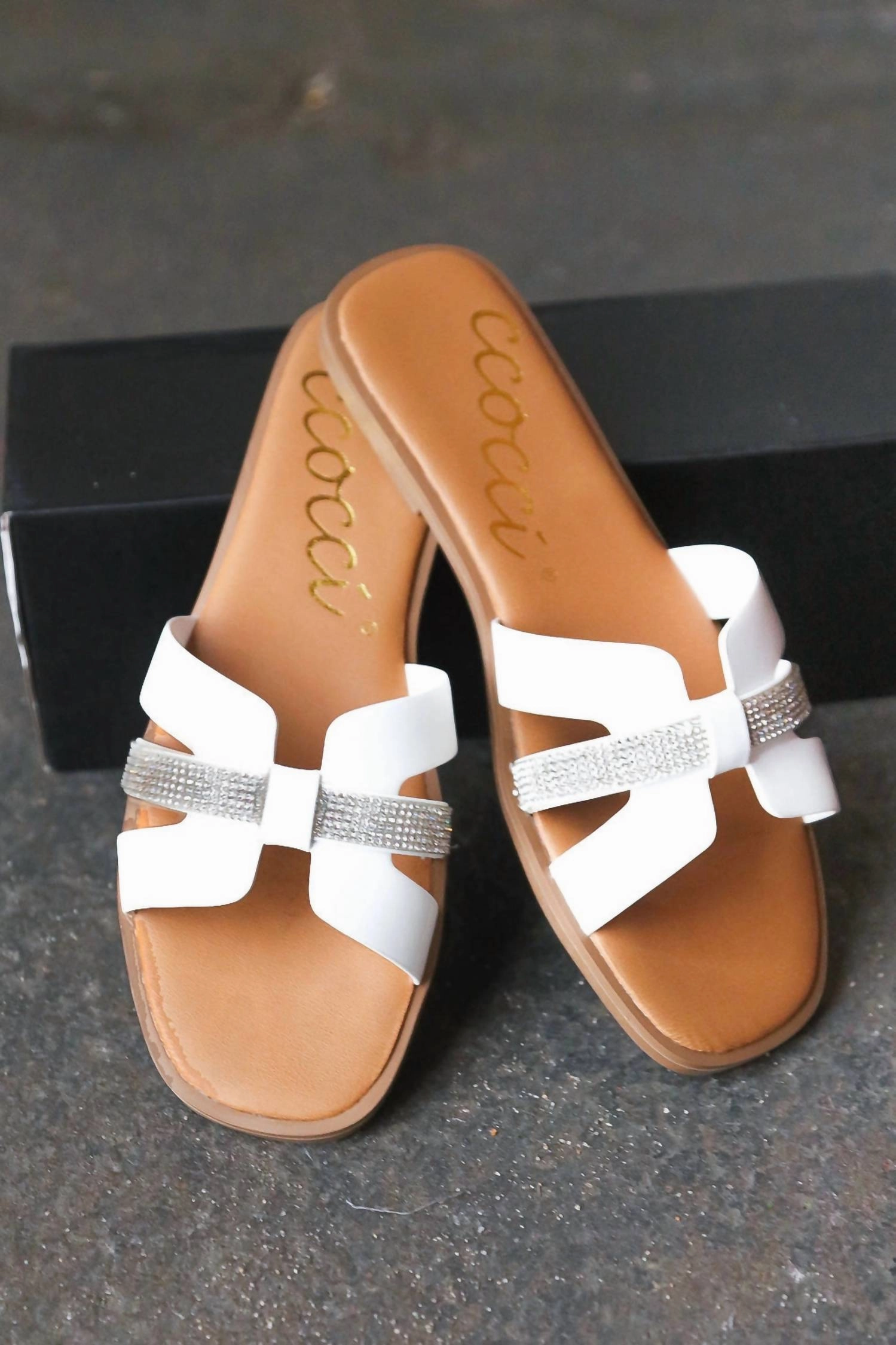 Women's Rhinestones Slide Sandals In White Online store for Womens Sandals