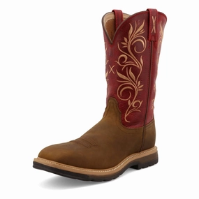 Women's Steel-Toe Pull-On Work Boot In Latigo/red Cheap Mens Boots & Chukkas