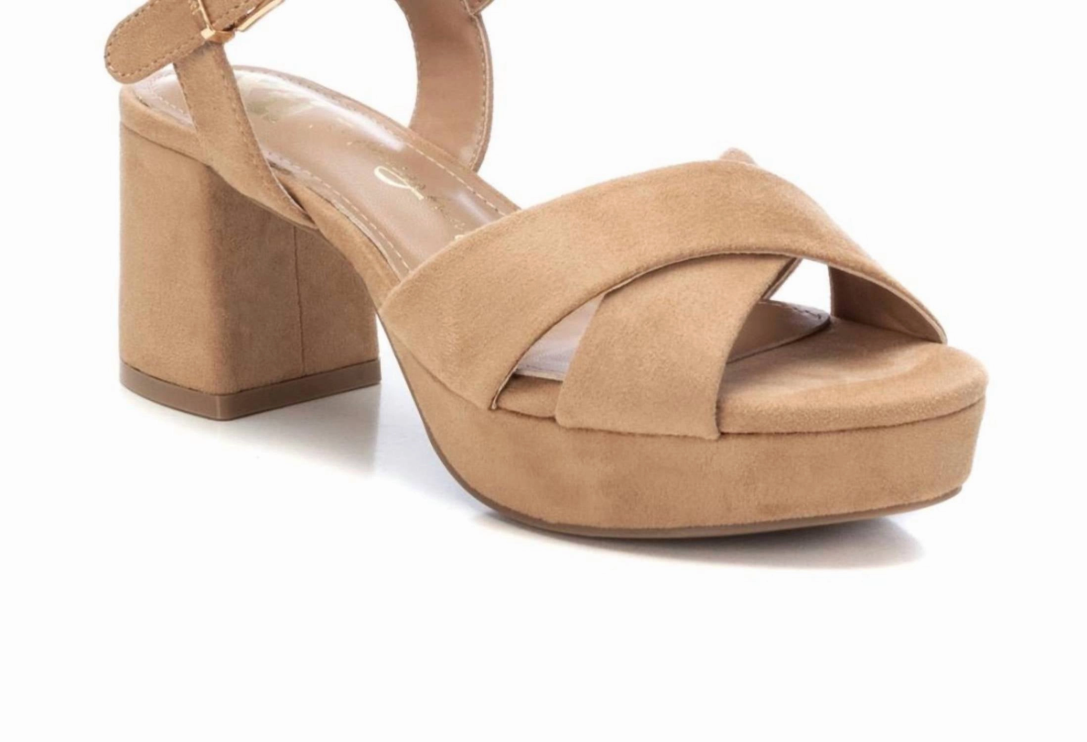 Women's Suede Heeled Platform Sandals In Beige