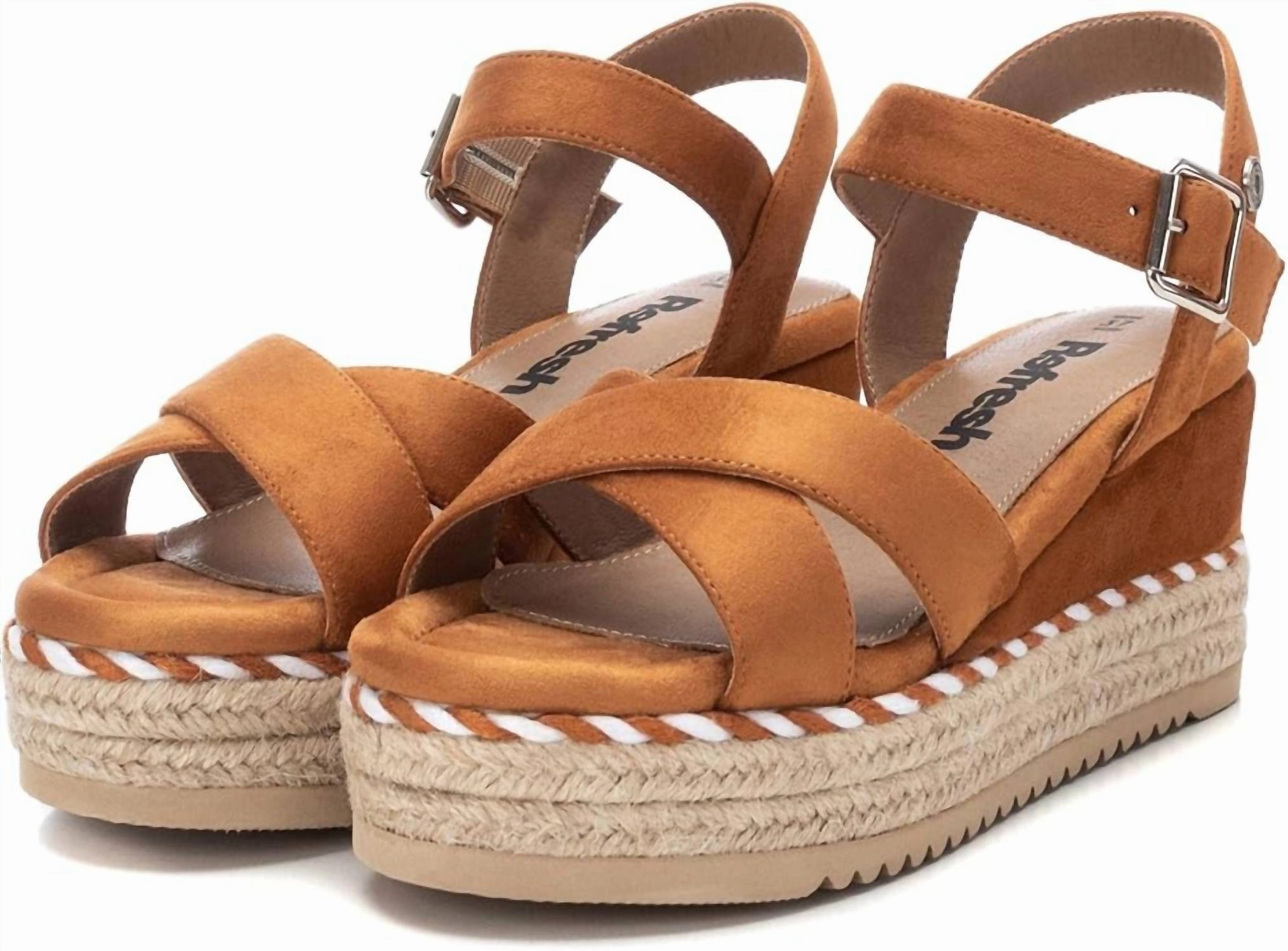 Women's Suede Wedge Sandals In Camel
