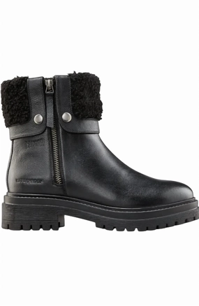 Women's Vigo Faux Shearling Cuff Waterproof Boot In Black Leather Womens Winter & Rain Boots online