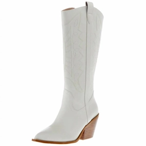 Women's Wide Calf Howdy Tall Boots In Winter White Promo on Womens Fashionable Boots
