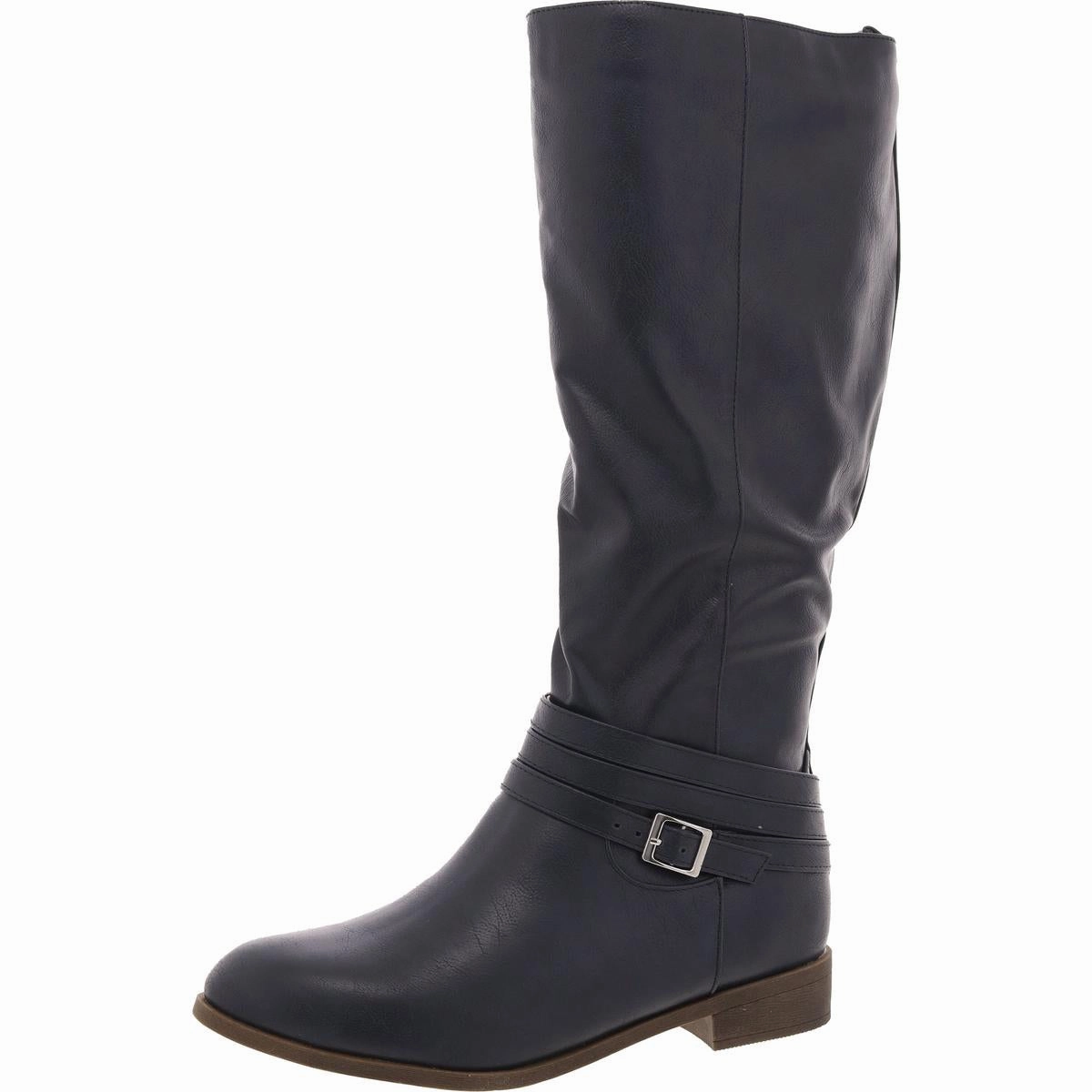 Womens Buckle Faux Leather Knee-High Boots Womens Winter Boots promo deal