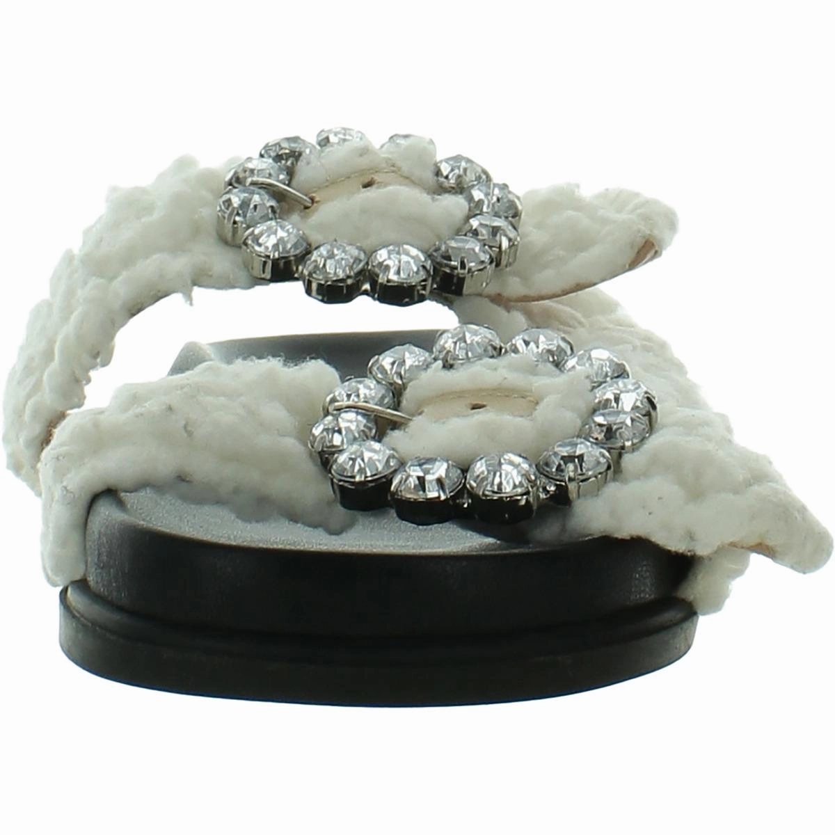 Womens Faux Fur Rhinestone Slide Sandals