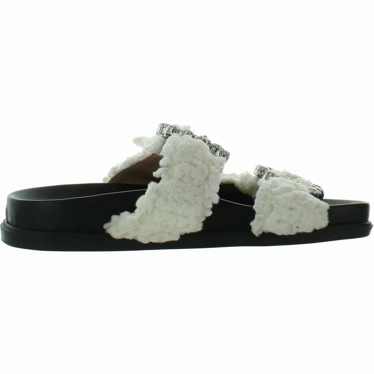 Womens Faux Fur Rhinestone Slide Sandals
