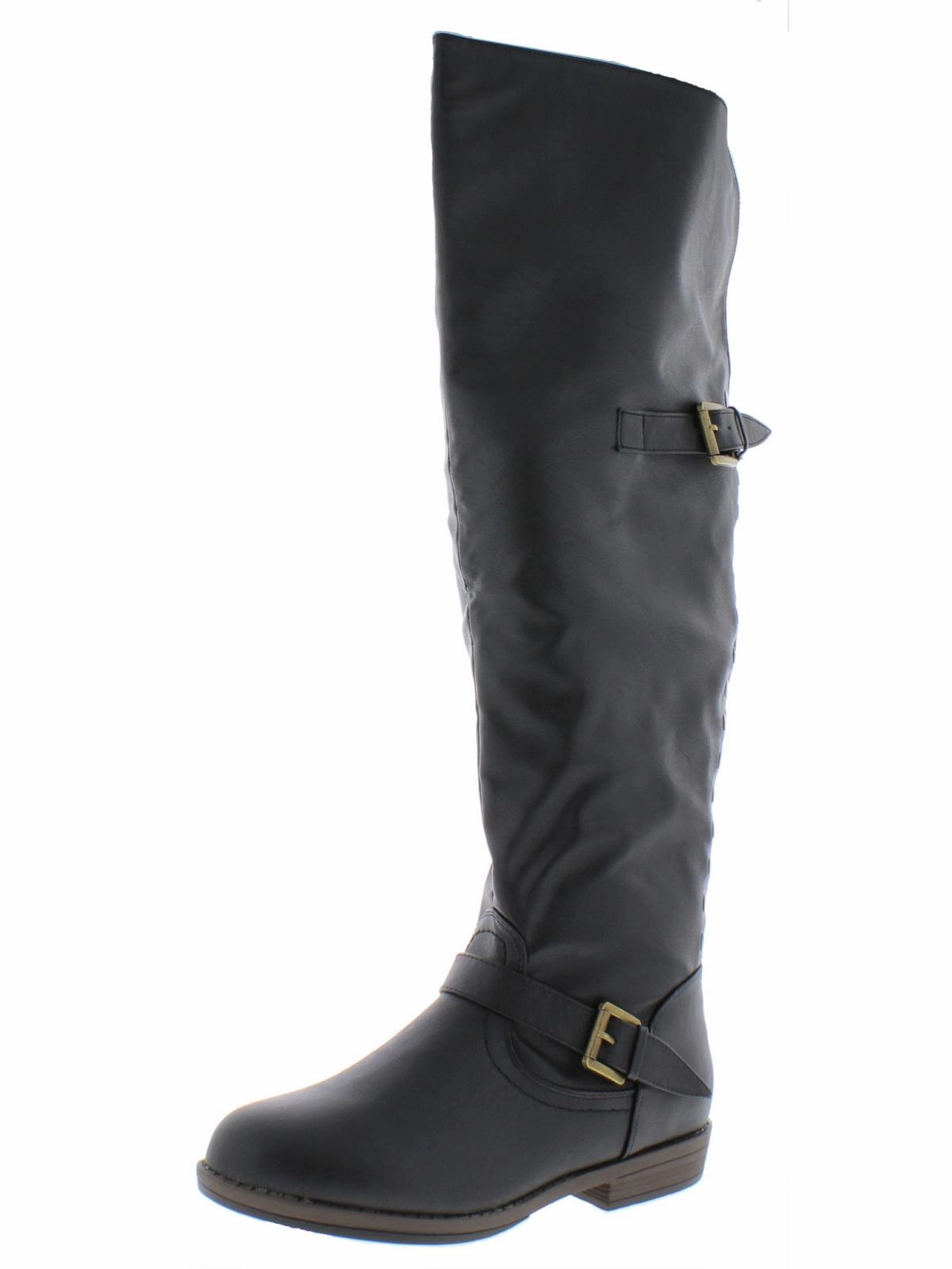 Womens Faux Leather Buckle Riding Boots Comfortable Womens Boots low price