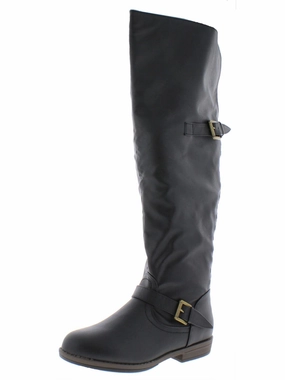 Womens Faux Leather Buckle Riding Boots Comfortable Womens Boots low price