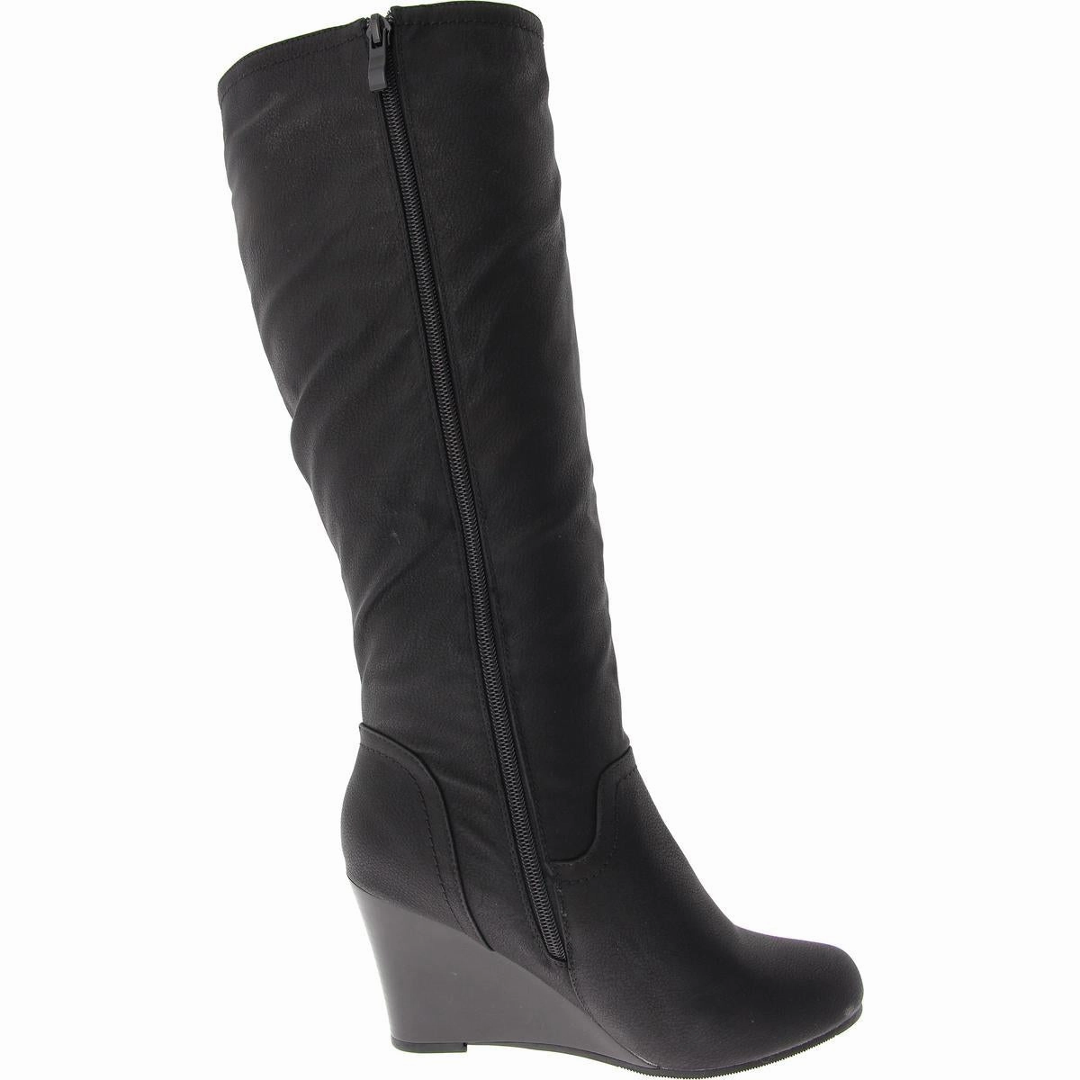 Womens Faux Leather Embossed Knee-High Boots