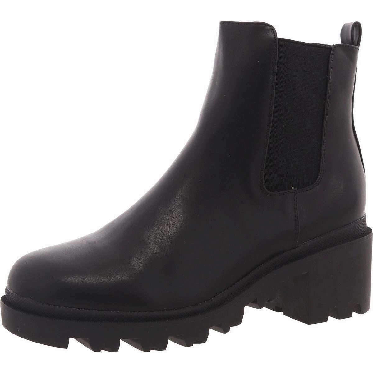 Womens Faux Leather Lugged Sole Chelsea Boots