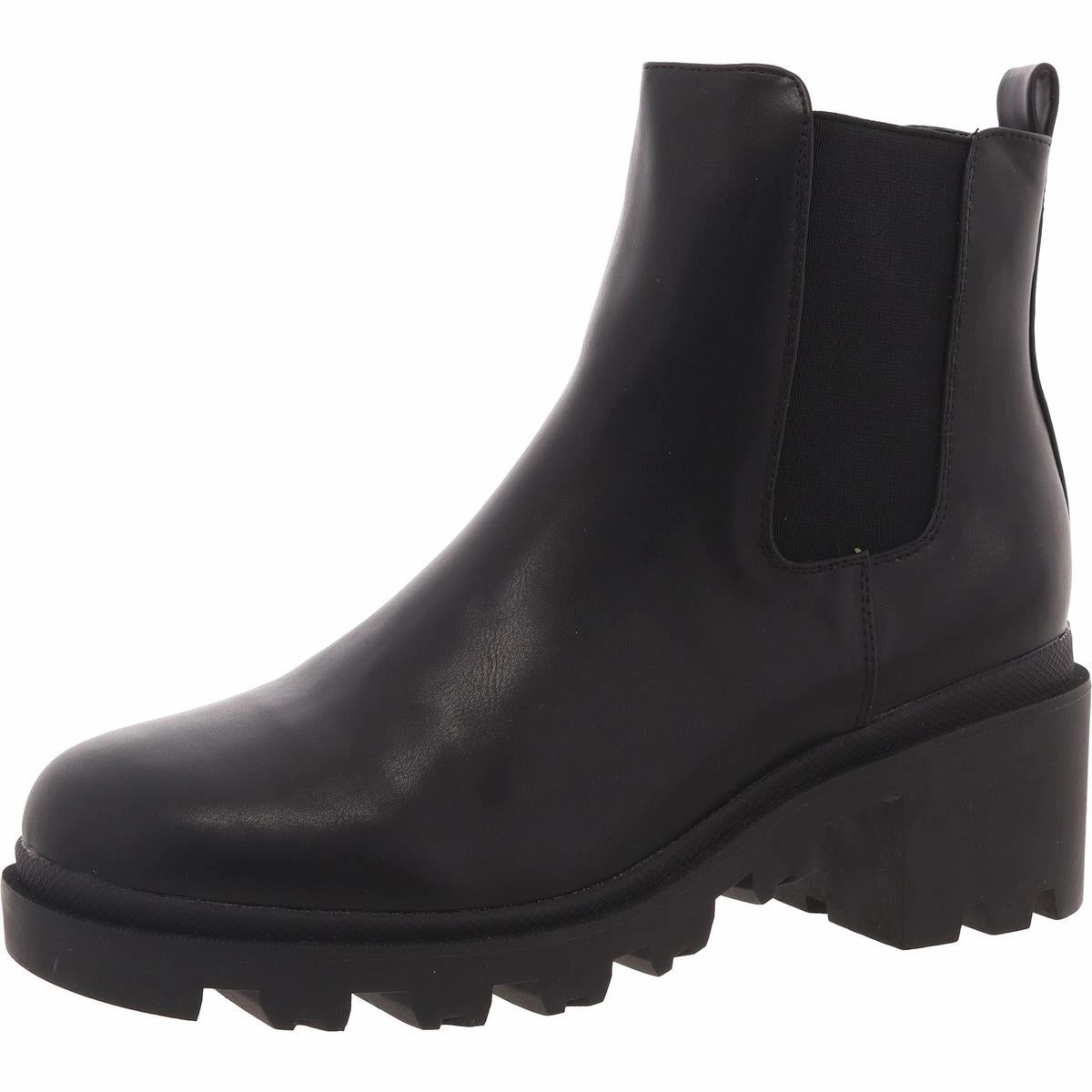 Womens Faux Leather Lugged Sole Chelsea Boots