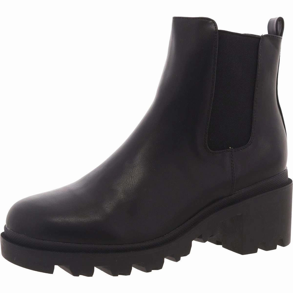 Womens Faux Leather Lugged Sole Chelsea Boots