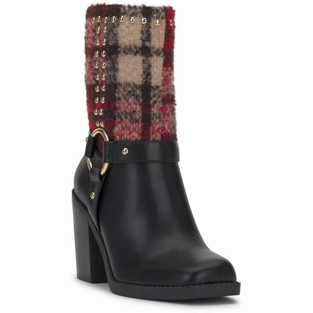 Womens Faux Leather Studded Mid-Calf Boots