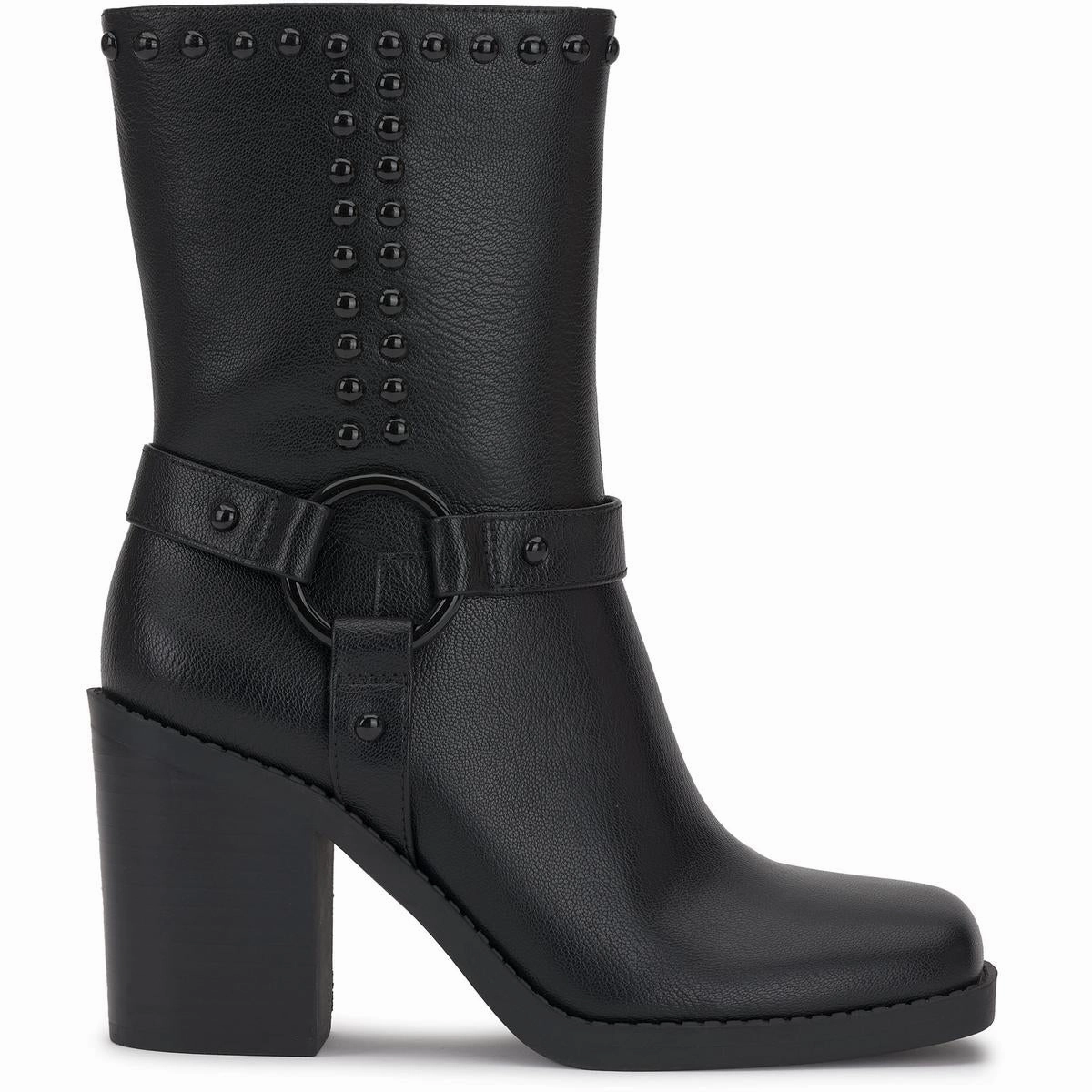 Womens Faux Leather Studded Mid-Calf Boots