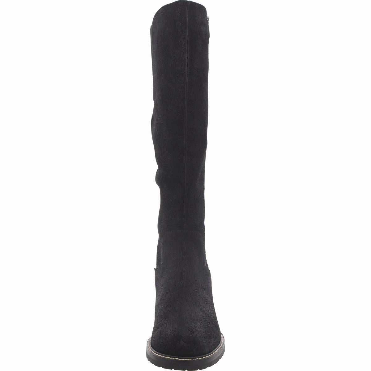 Womens Faux Suede Block Heel Knee-High Boots