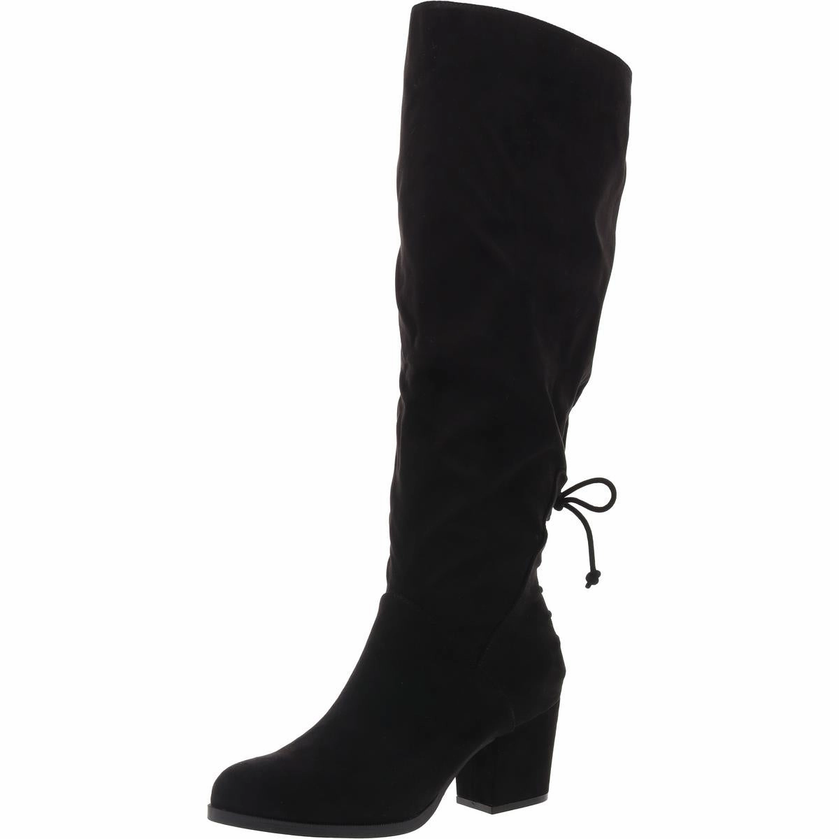 Womens Lace-Up Faux Suede Knee-High Boots