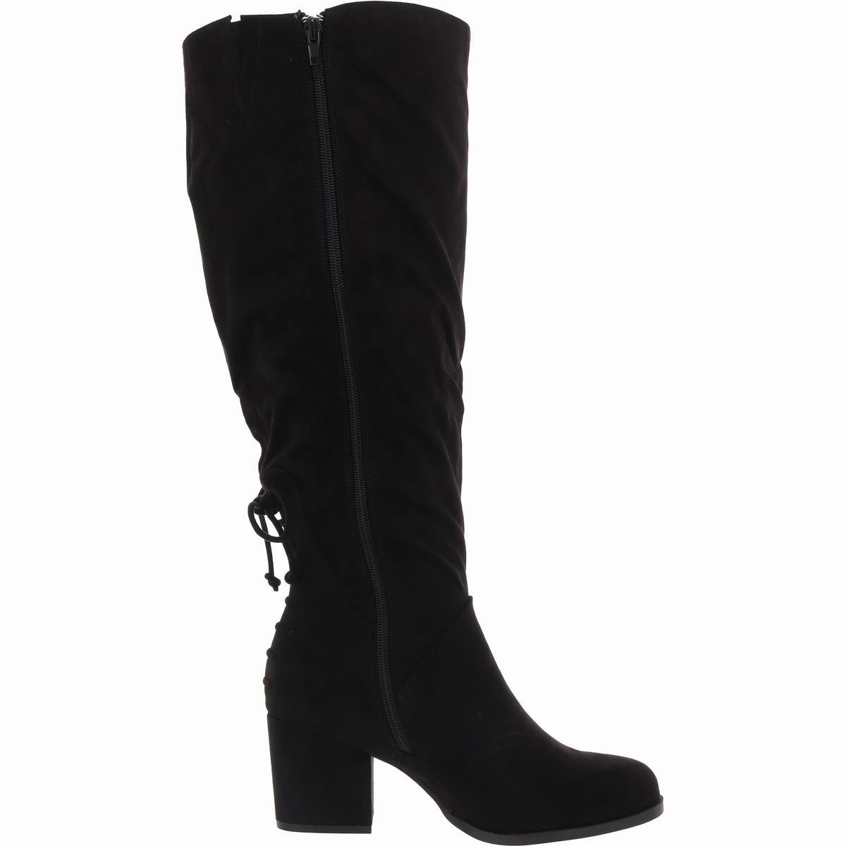 Womens Lace-Up Faux Suede Knee-High Boots