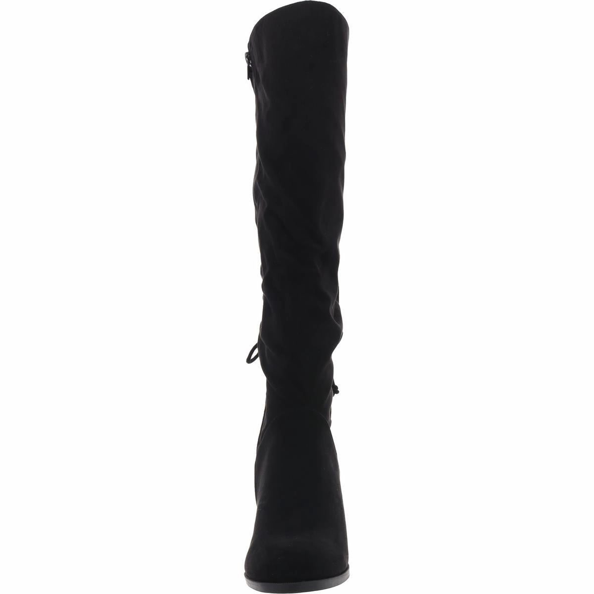 Womens Lace-Up Faux Suede Knee-High Boots