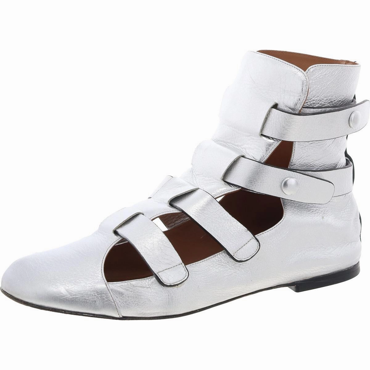 Womens Strappy Leather Ankle Boots