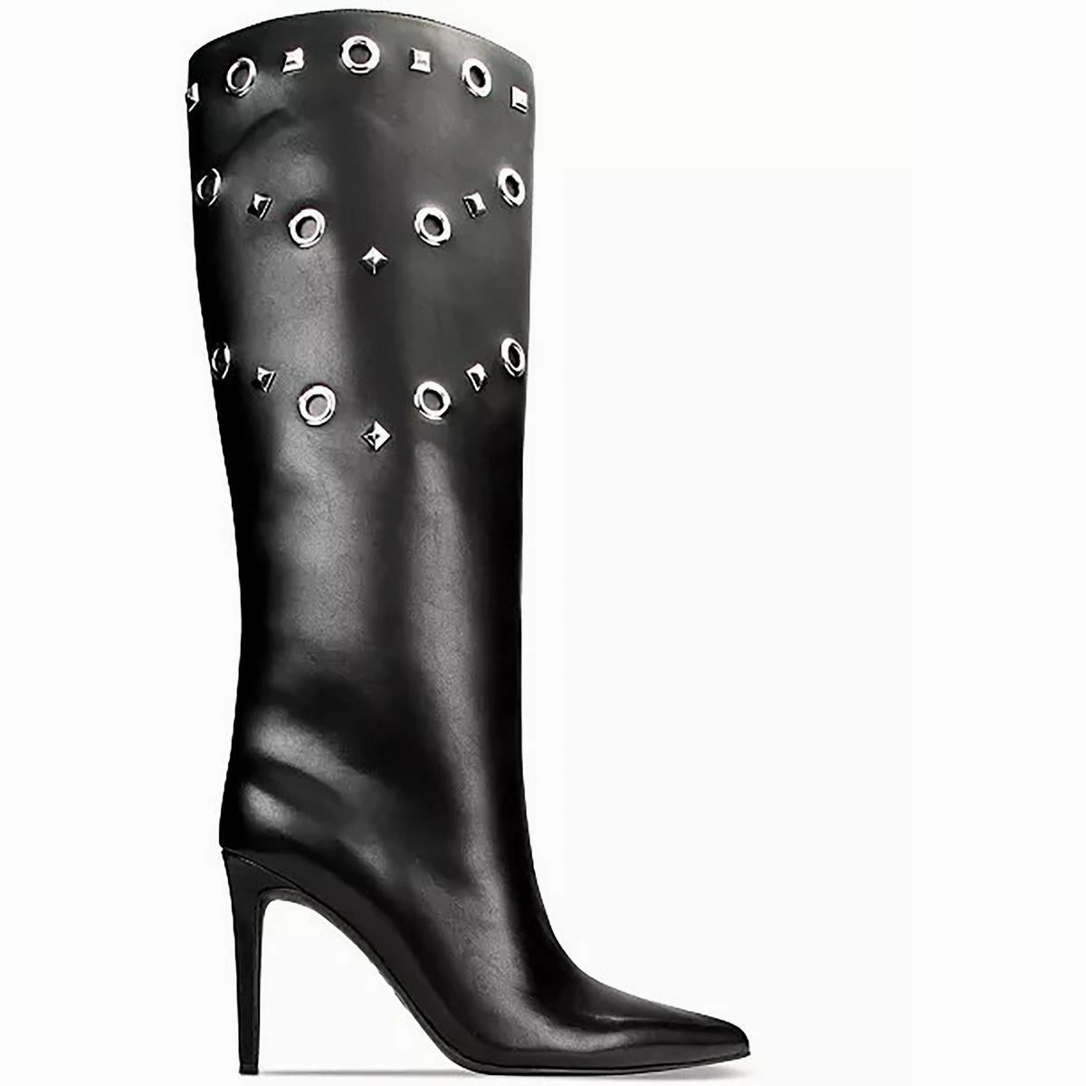 Womens Studded Faux Leather Knee-High Boots