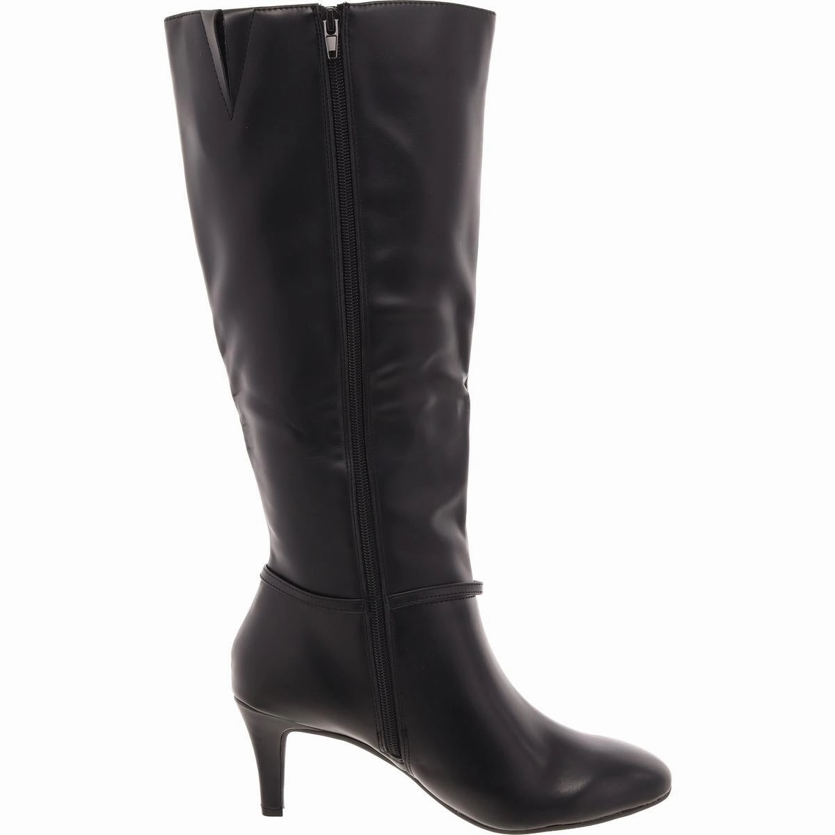Womens Zipper Faux Leather Mid-Calf Boots