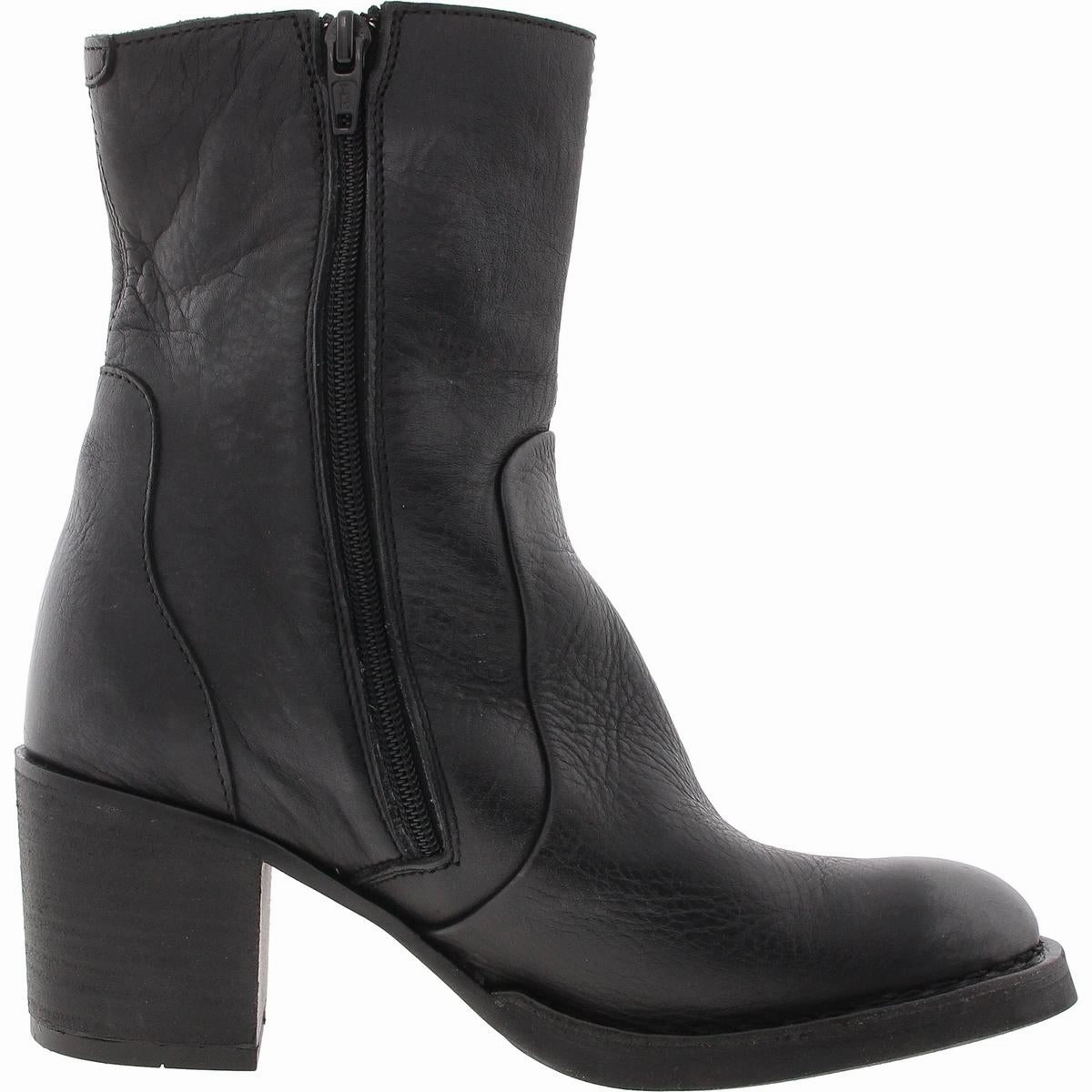Womens Zipper Leather Mid-Calf Boots