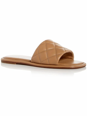 Yoel Womens Leather Quilted Slide Sandals Promo offer on Womens Sandals